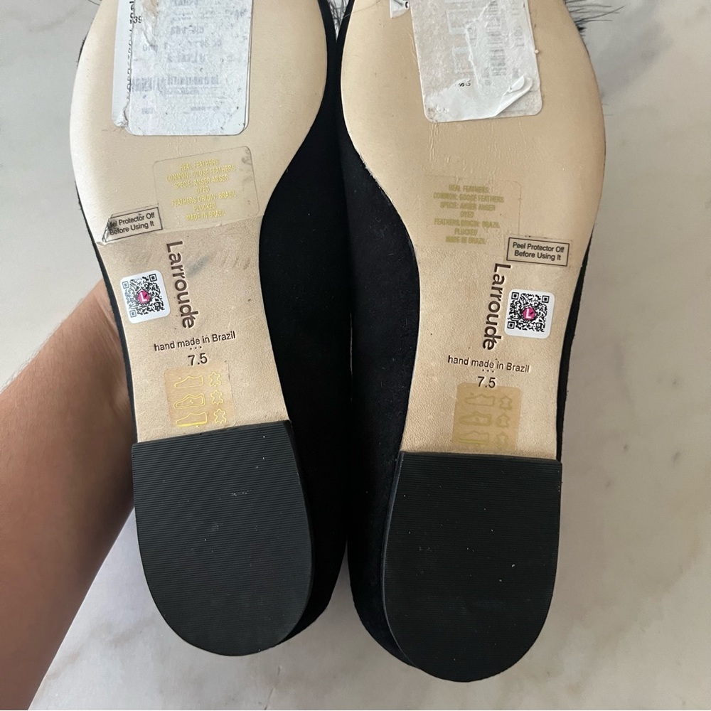 Larroude Lee Pompom Flat In Black Suede - Size 7.5 - Picture 6 of 6